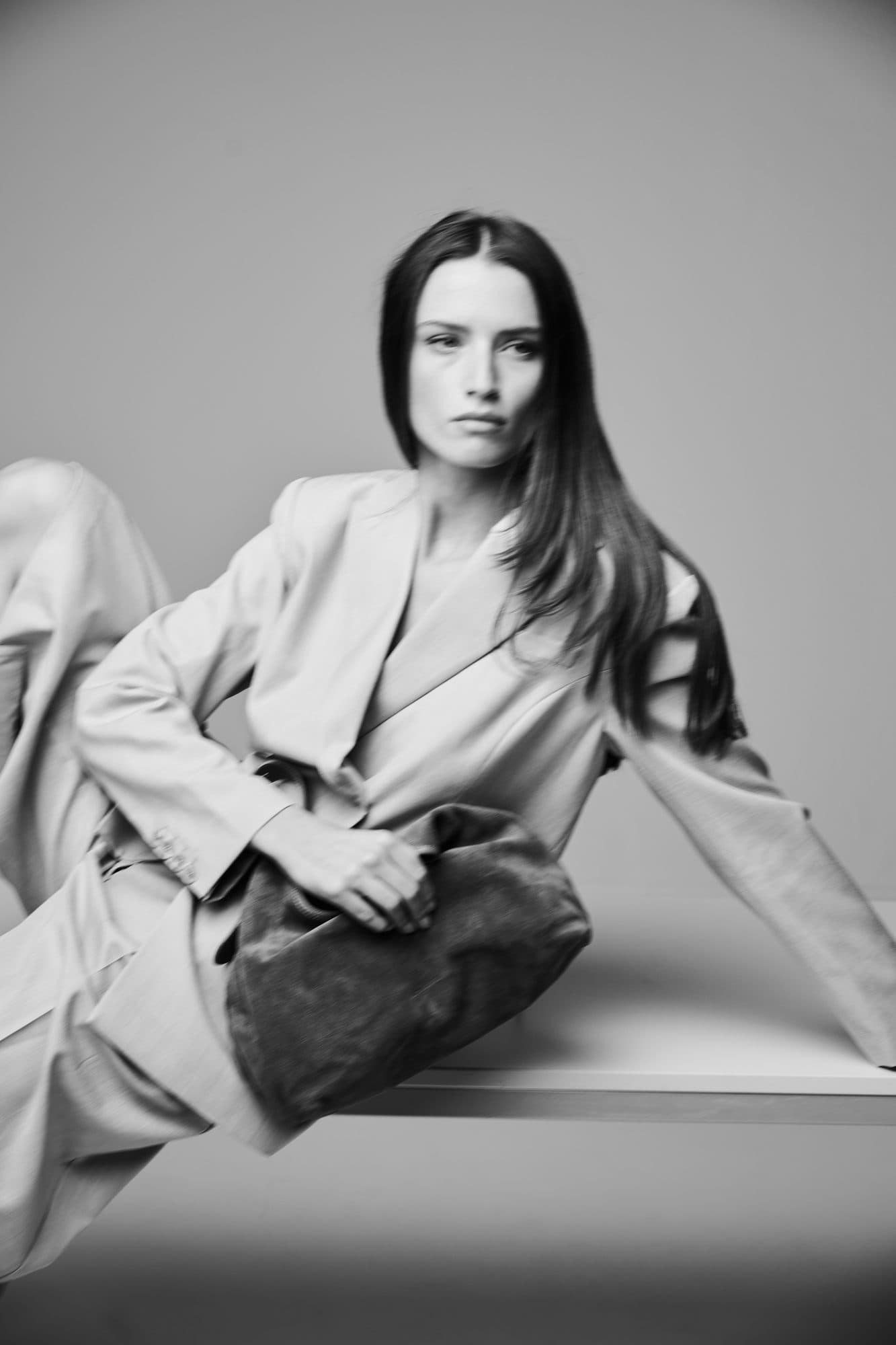Black and white portrait in the beige jacket